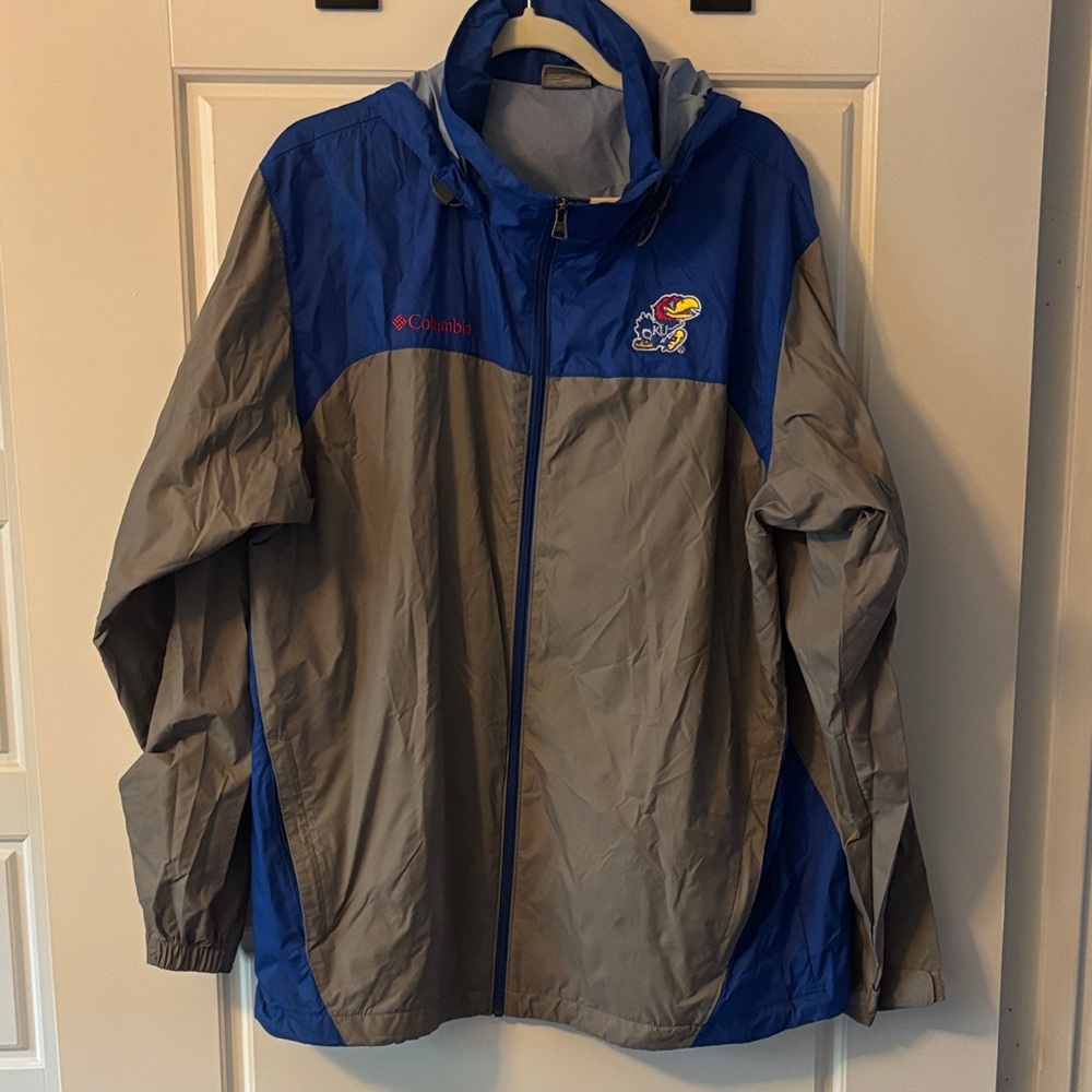Columbia Men’s University of Kansas Jayhawks Blue and Gray Windbreaker Rain